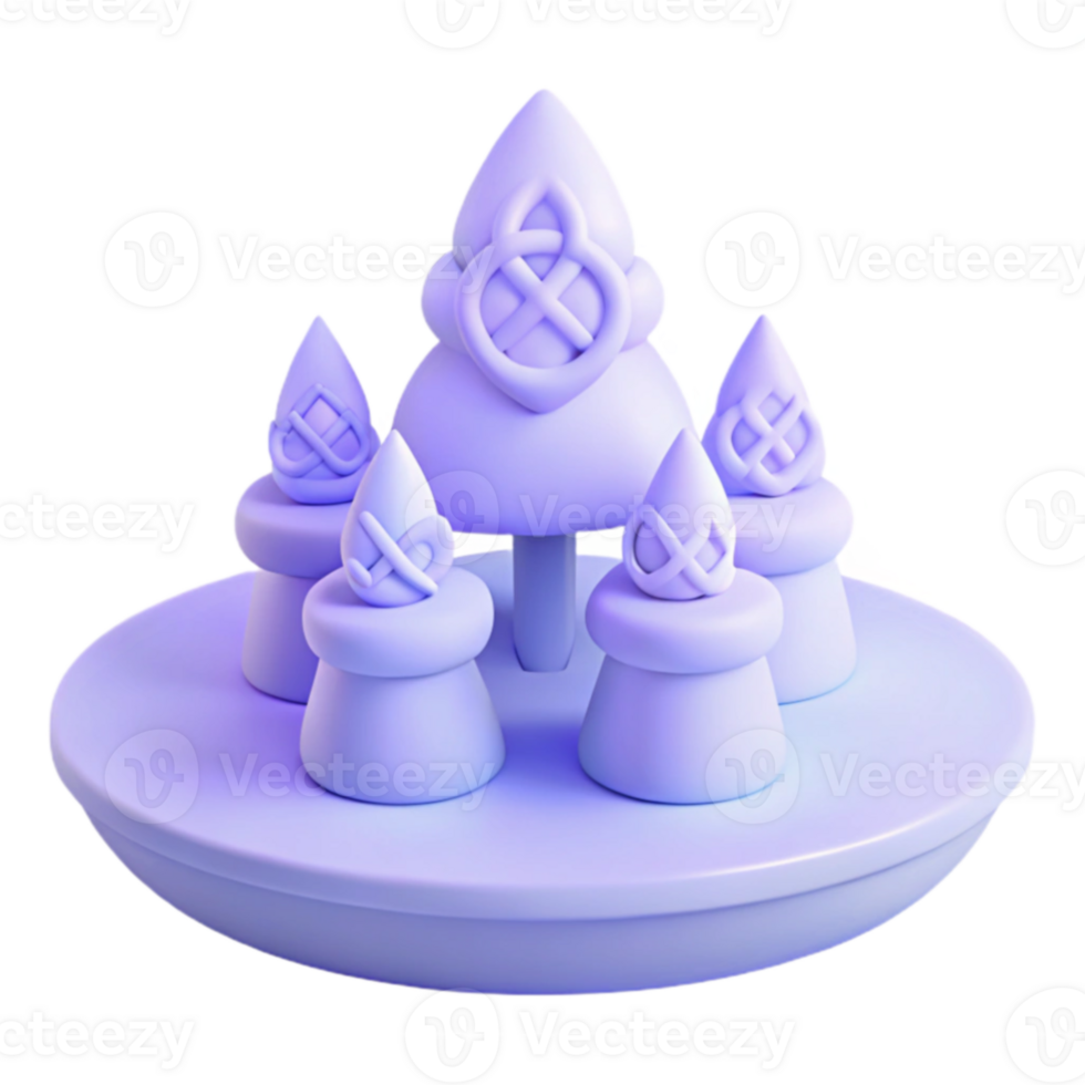 3D Rendered Purple Tree with Four Ornaments png