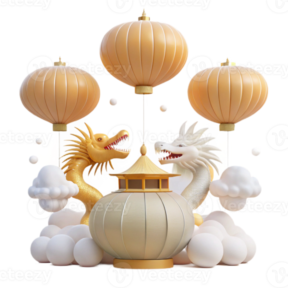 Chinese New Year Dragons, Lanterns, and Clouds png