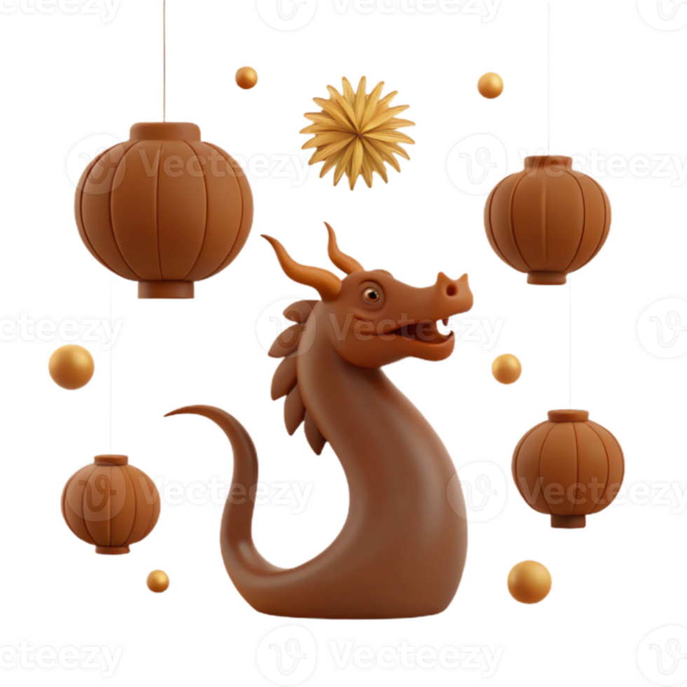 Chinese New Year Dragon with Lanterns and Gold Balls png