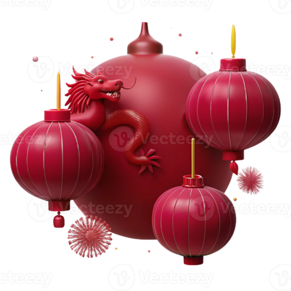 Red Lanterns and a Dragon on a Sphere png