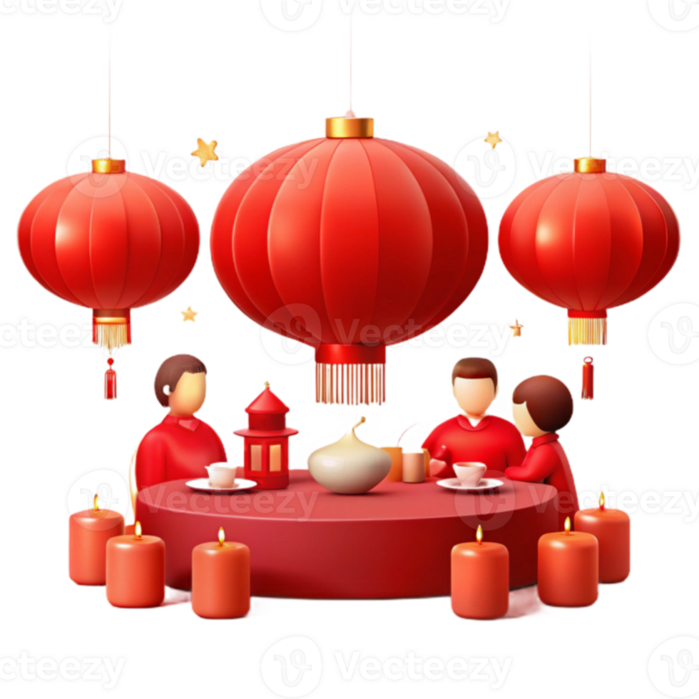 Red Lanterns and Candles Illuminate Festive Gathering png