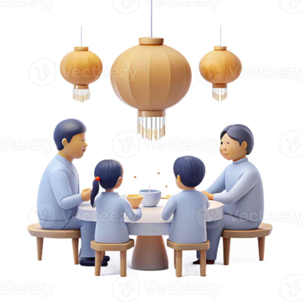 Family Gathering Around a Table with Lanterns png