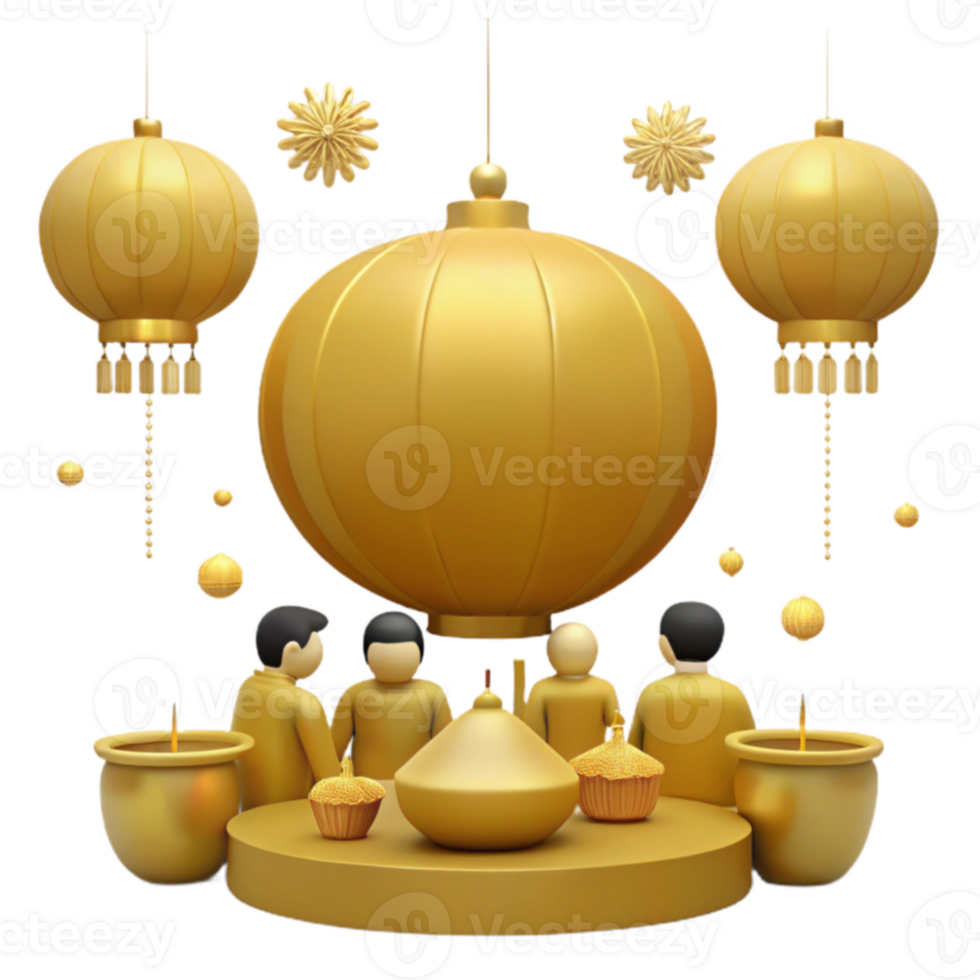 Golden Lanterns and Festive Decorations png