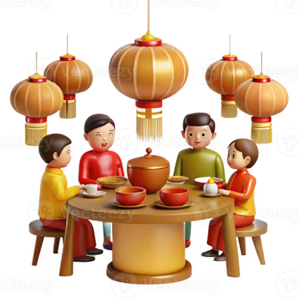 Family Gathering Around a Festive Table with Red Lanterns png