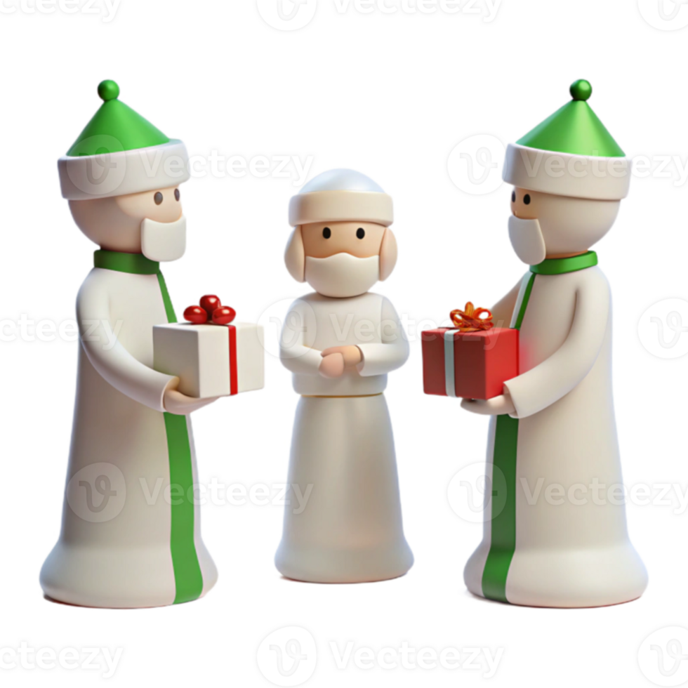 Three Cartoon Characters Exchange Gifts png
