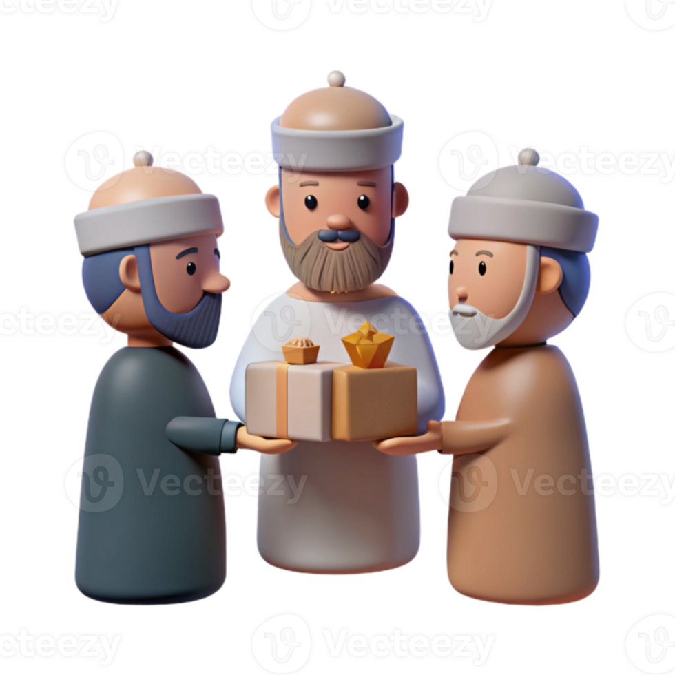 Three Cartoon Characters Exchange Gifts png