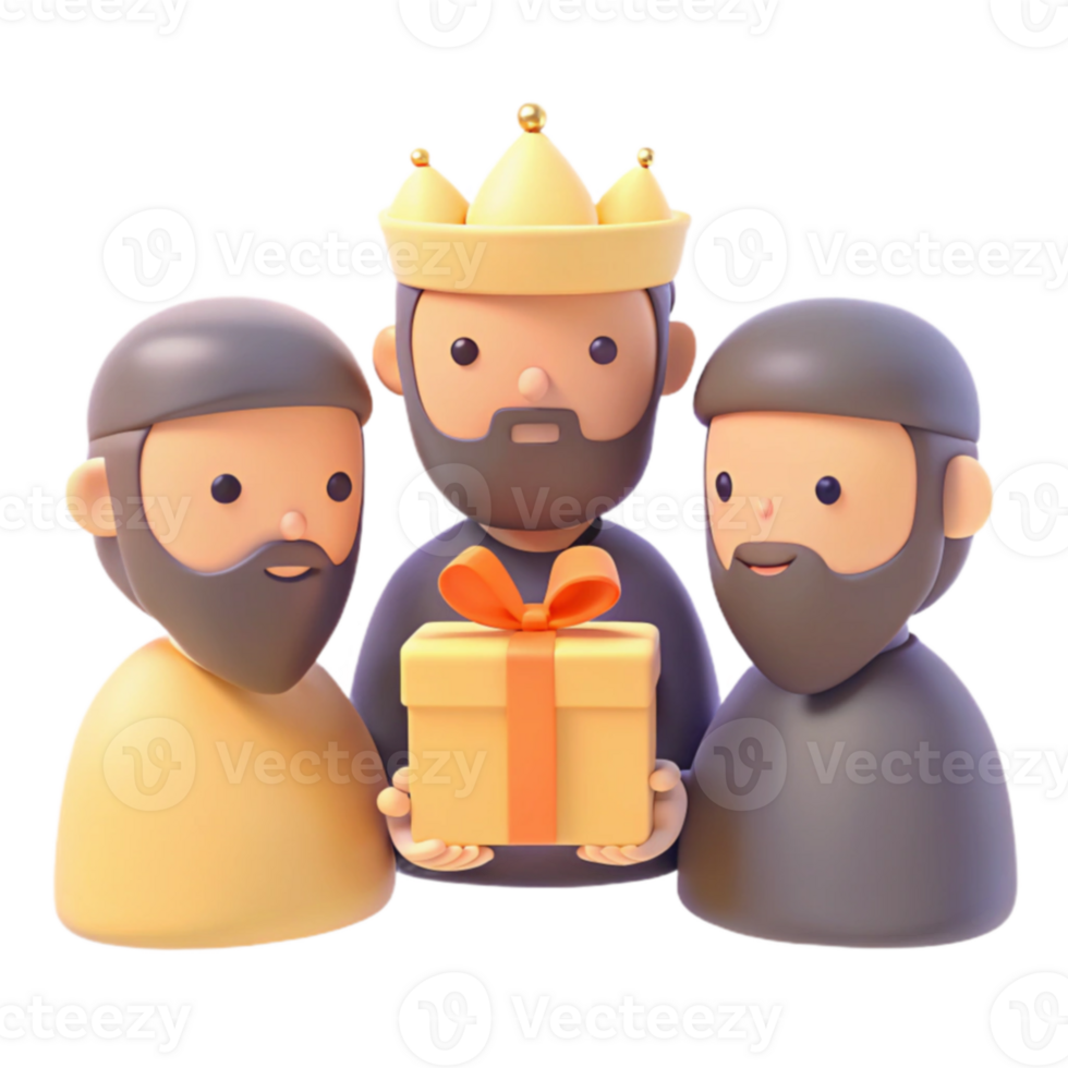 Three Cartoon Characters, One Holding a Gift png