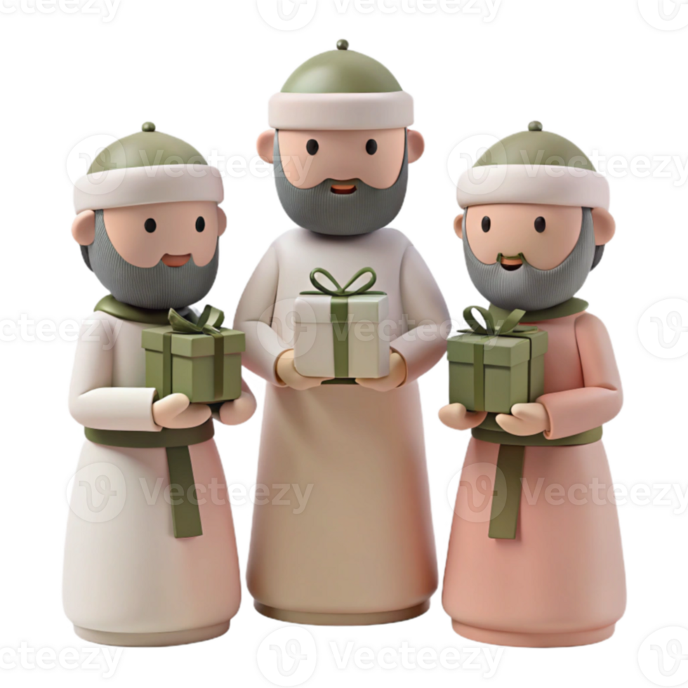 Three Cartoon Figures Holding Gifts png