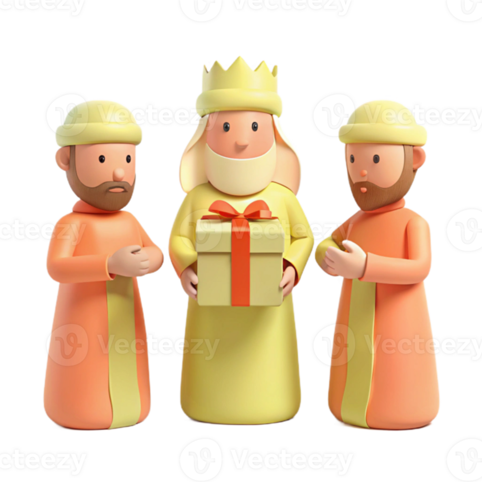 Three Wise Men 3D Illustration with Gift Box png