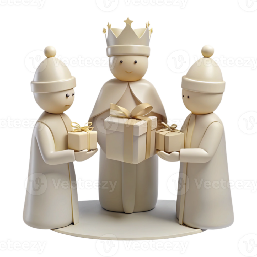 Three Wise Men with Gifts 3D Render png