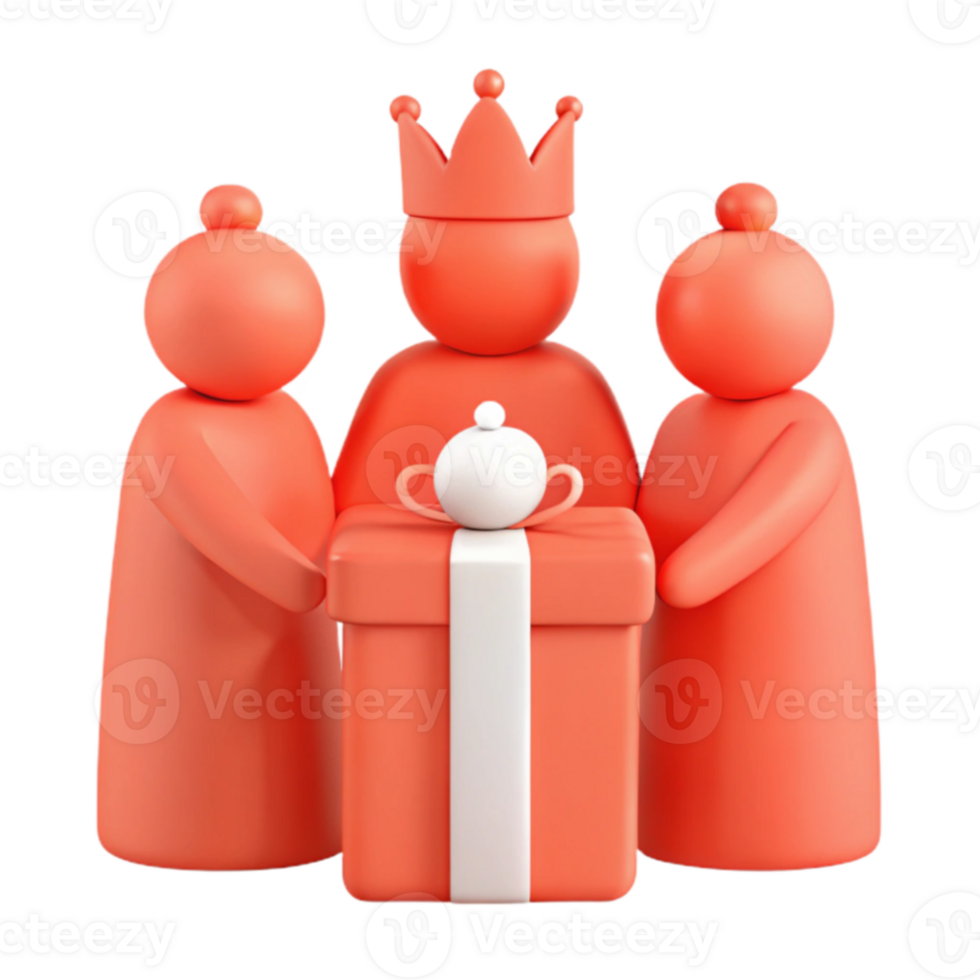 Three Characters Presenting a Gift with a Crown png