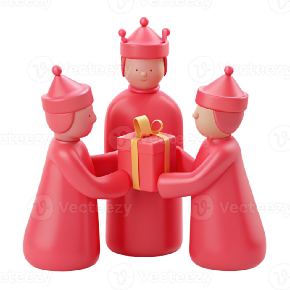 Three 3D Characters Giving a Gift png