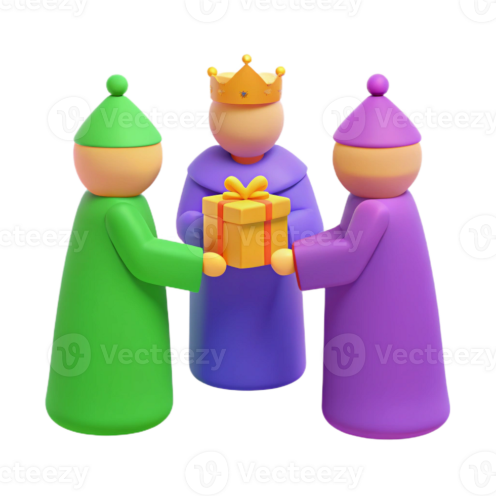 3D Illustration of Three Figures Giving a Gift png