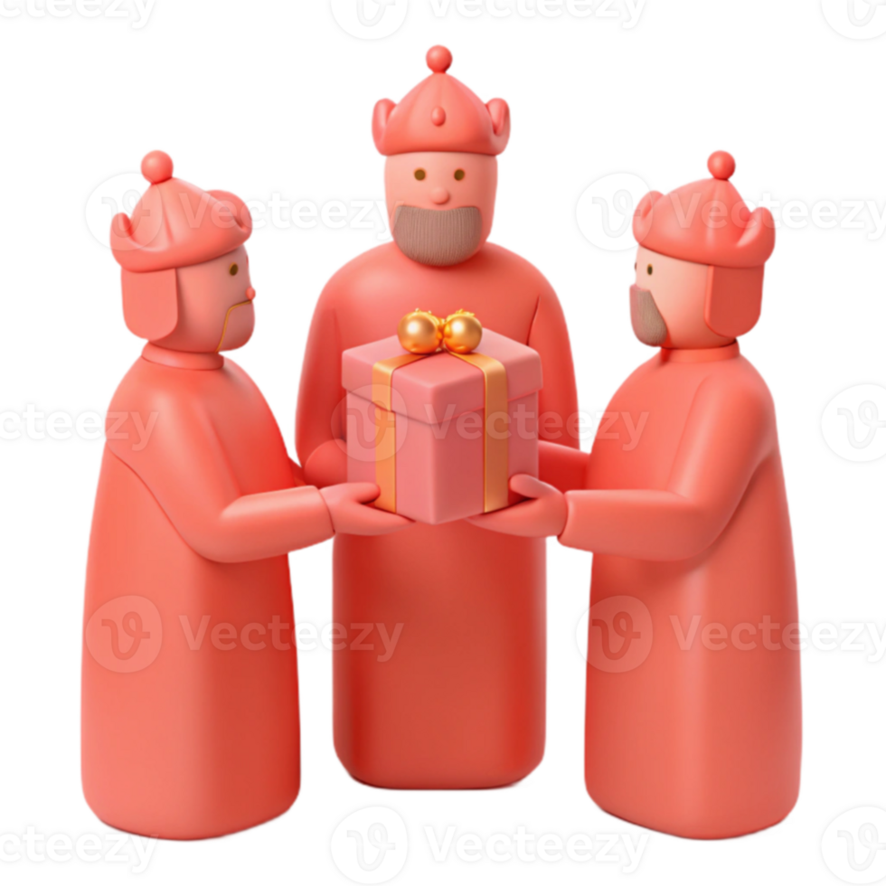 Three 3D Characters Presenting a Gift png