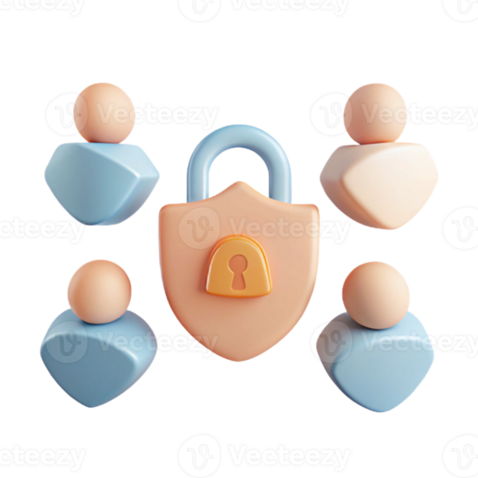 Secure Access for Multiple Users with Padlock and Shield Illustration png