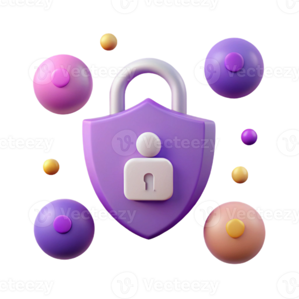 Secure Your Data A 3D Illustration of a Padlock and Shield png