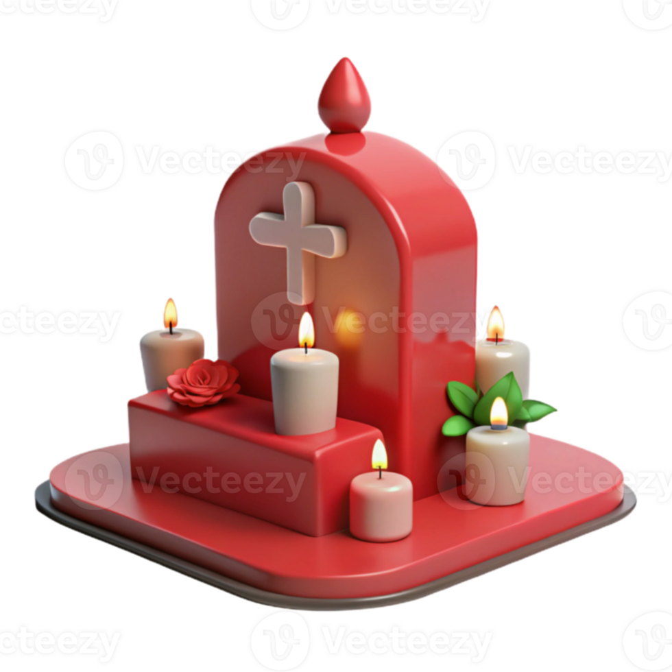 3D Render of a Red Tombstone with Candles png