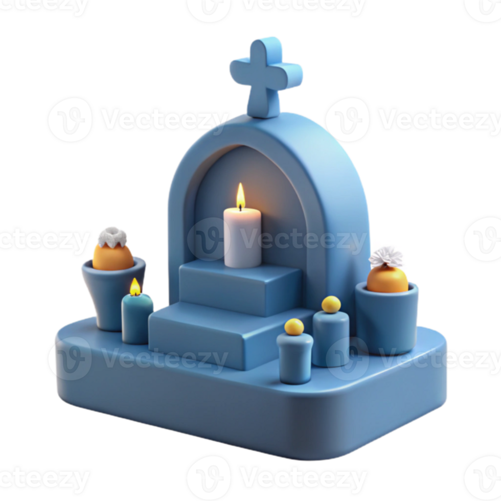3D Render of a Blue Altar with Candles and Flowers png