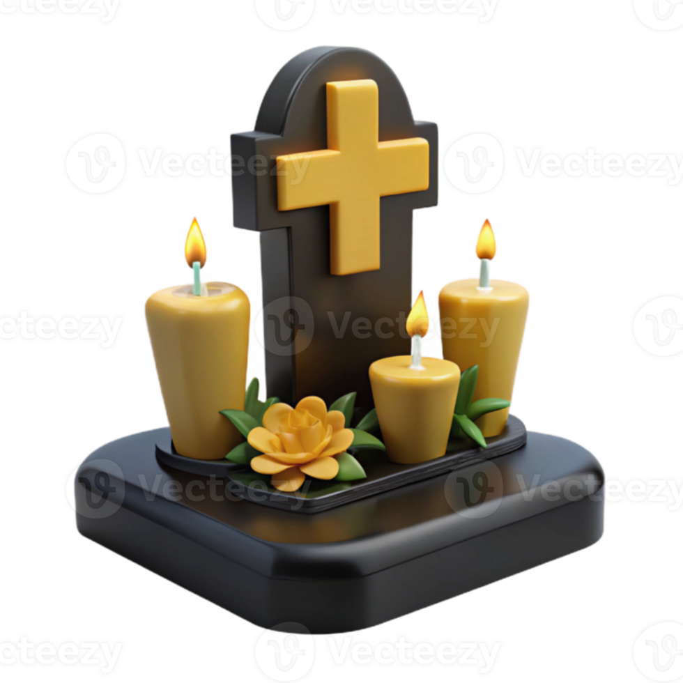 3D Render of a Gravestone with Candles and a Flower png