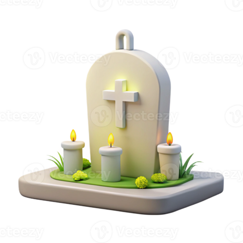 Gravestone with Burning Candles and Cross png