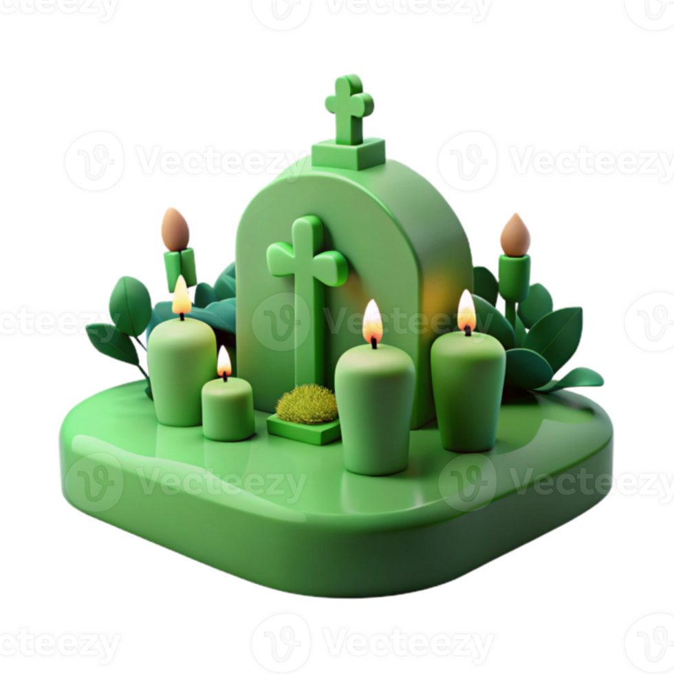 3D Illustration of a Green Graveyard with Candles png