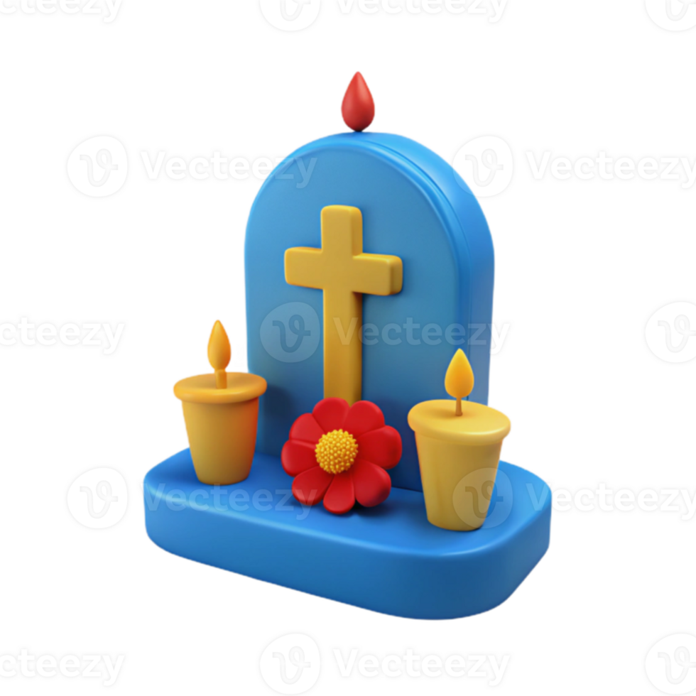 3D Render of a Tombstone with Candles and Flower png