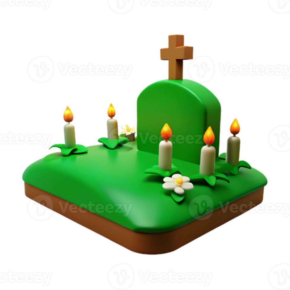 3D Render of a Graveyard with Candles and a Cross png