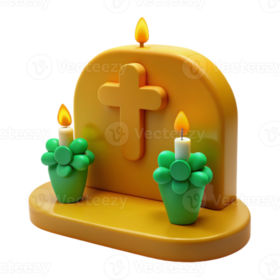 3D Render of Candles on a Tombstone png