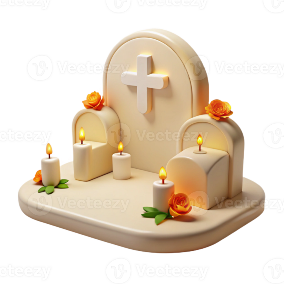 3D Render of a Graveyard with Candles and Flowers png