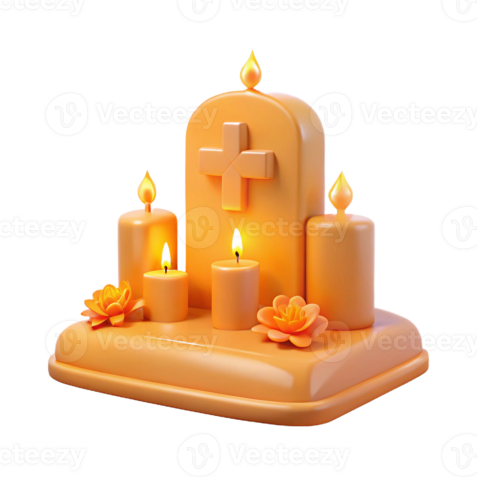 Candles and Cross 3D Render png