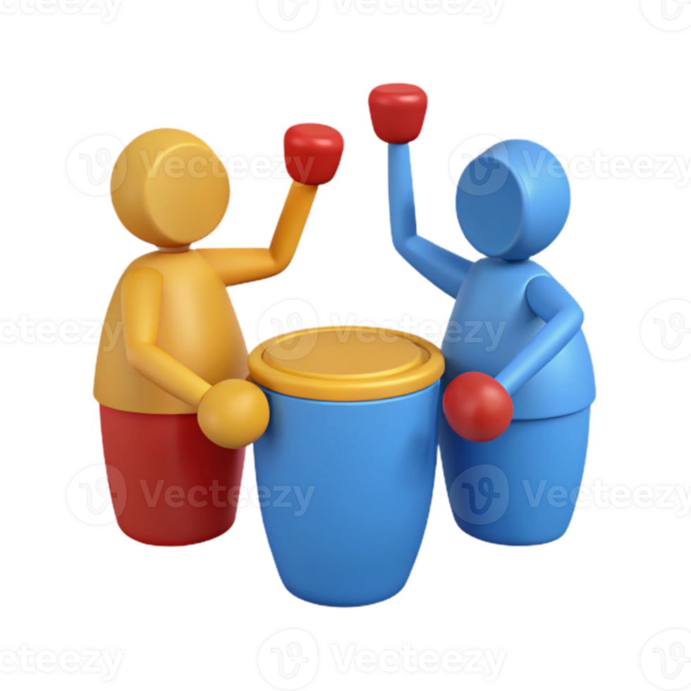 Two 3D Figures Play the Drums Together png