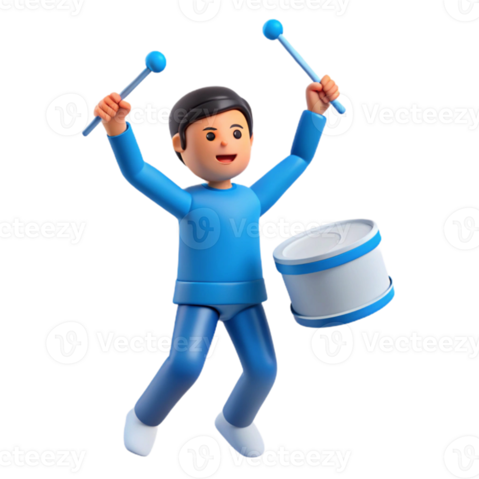 Joyful 3D Character Playing the Drums png
