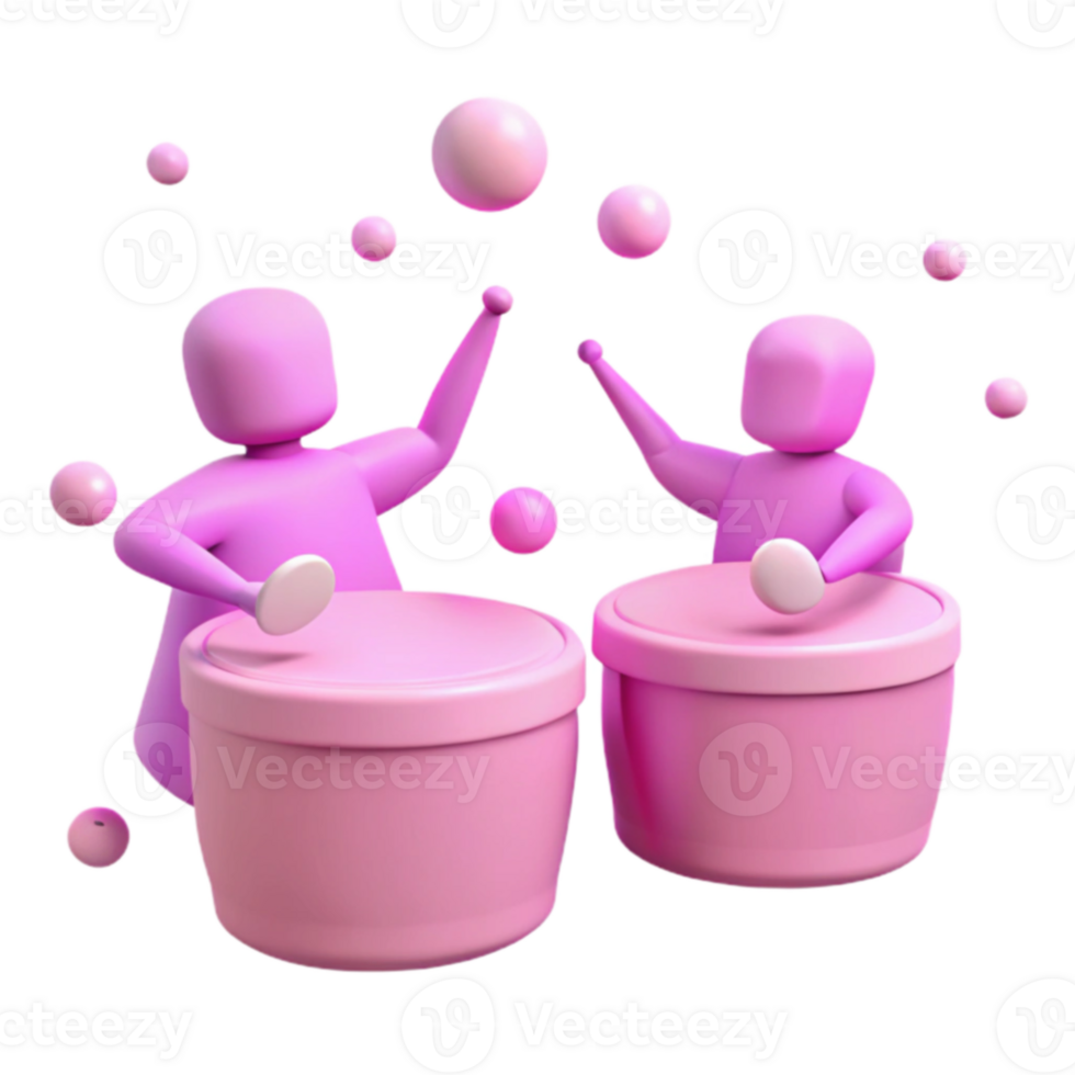 Two Cartoon Figures Playing Pink Drums png