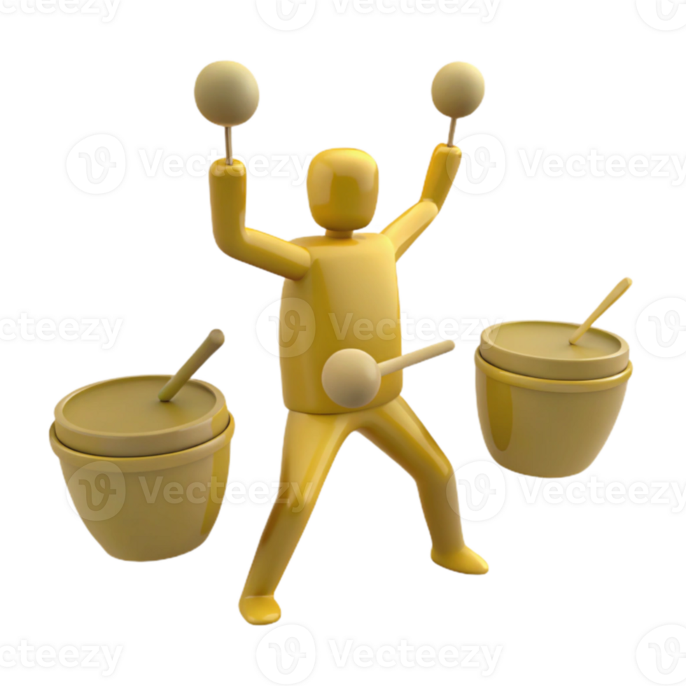 3D Illustration of a Yellow Figure Playing Drums png
