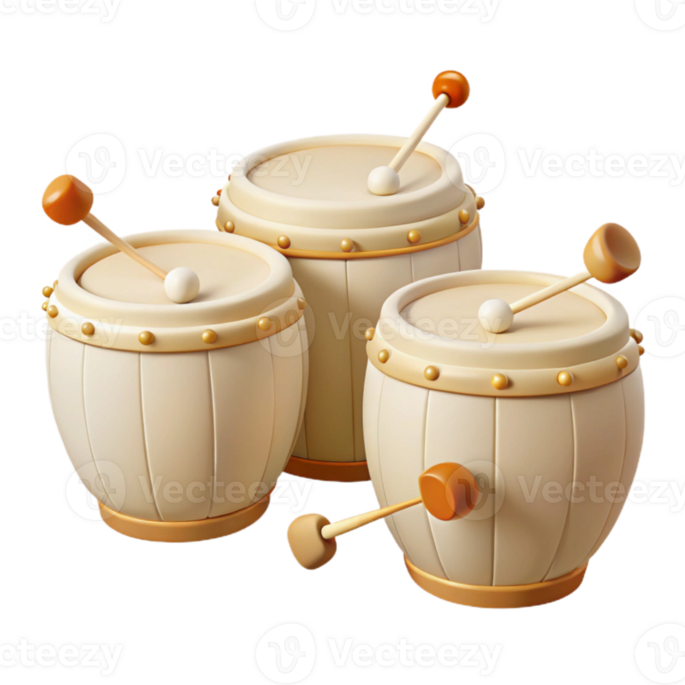 Three Wooden Drums with Mallet Sticks png