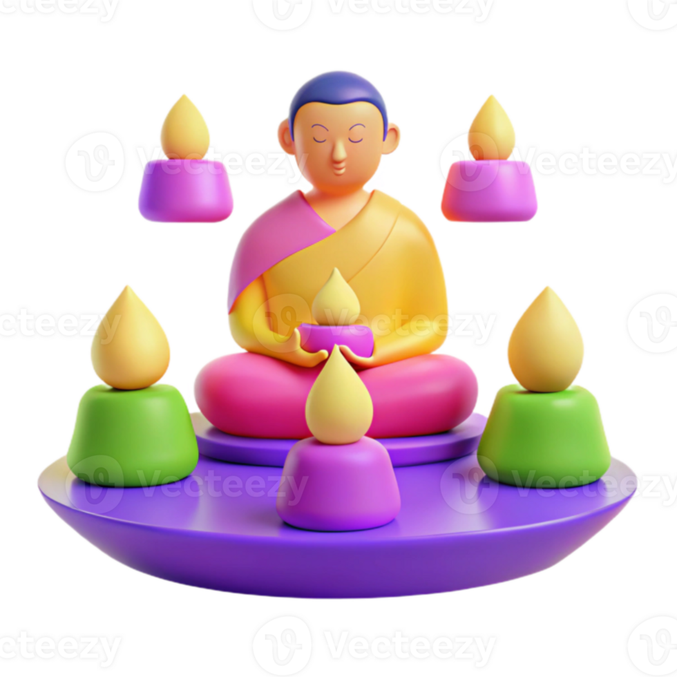 3D Rendered Illustration of a Meditating Figure with Candles png