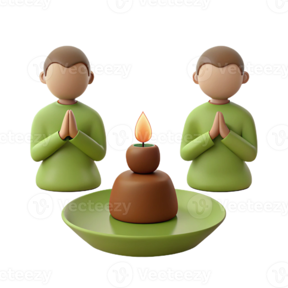 3D Illustration of Two Figures Praying Before a Lit Candle png