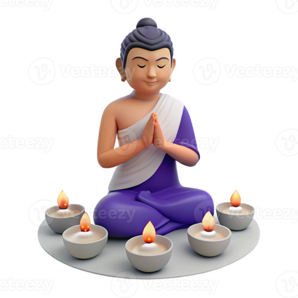 3D Illustration of a Buddha Statue Meditating with Burning Candles png