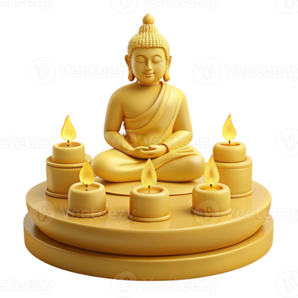 Golden Buddha Statue Surrounded by Burning Candles on a Platform png