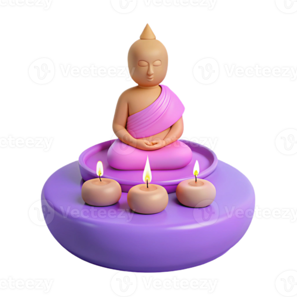 3D Render of a Buddhist Monk in Meditation with Candles png