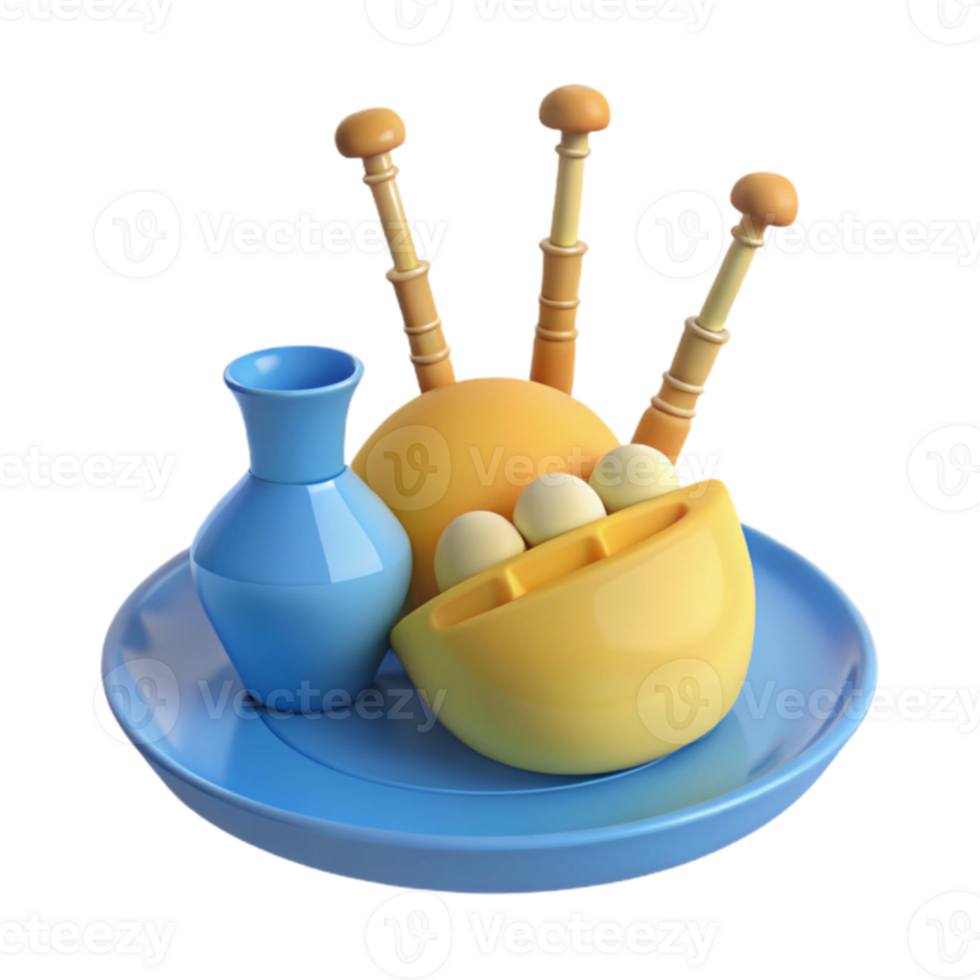 3D Render of a Yellow Instrument with a Blue Vase on a Blue Plate png