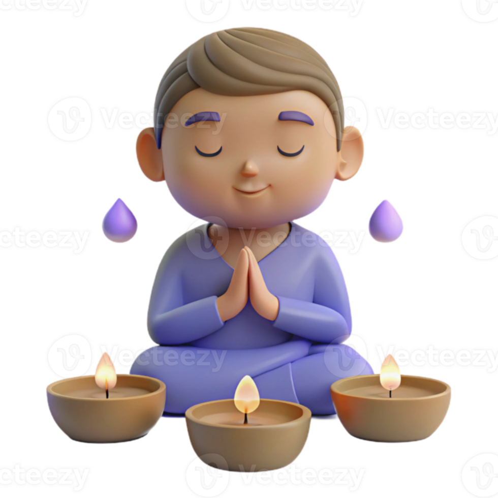 3D Render of a Person in Meditation Pose with Candles png