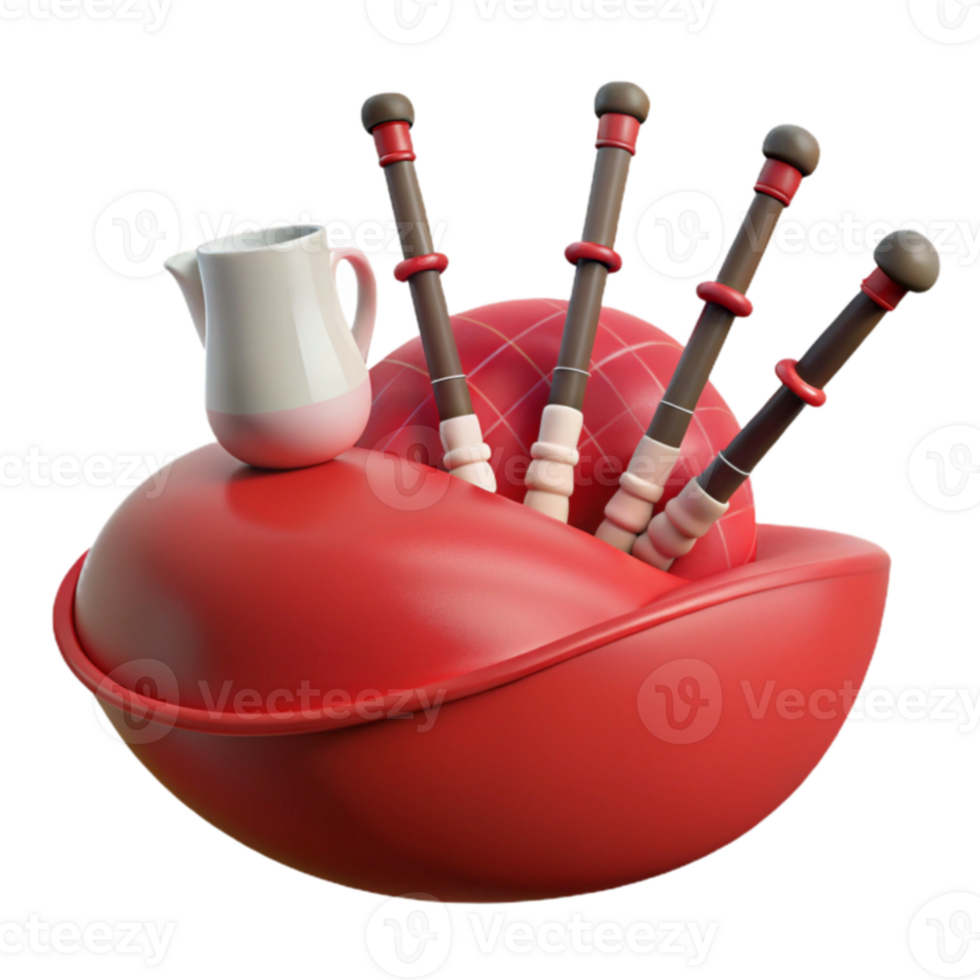 Red Bagpipes with Cream Pitcher png