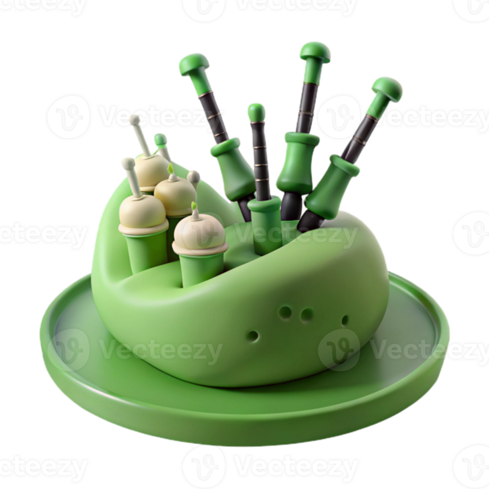 3d render do verde e branco objetos em uma prato png