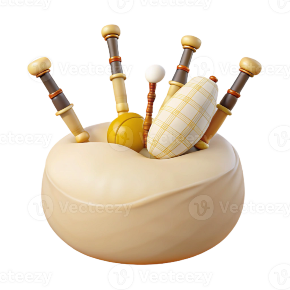 3D Rendered Illustration of a Bagpipe png