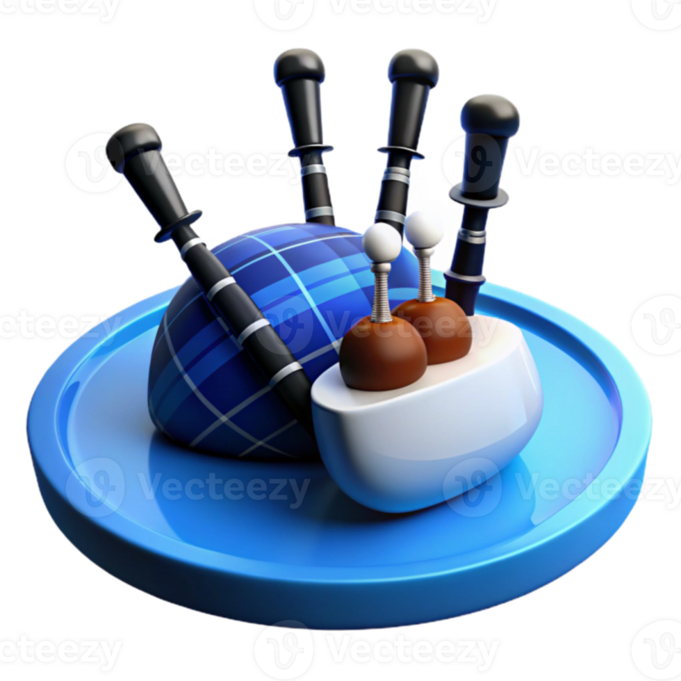 Blue and White Plaid Bagpipe 3D Render png