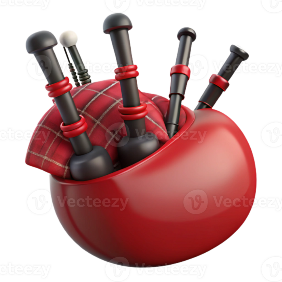 Red Bagpipe with Plaid png
