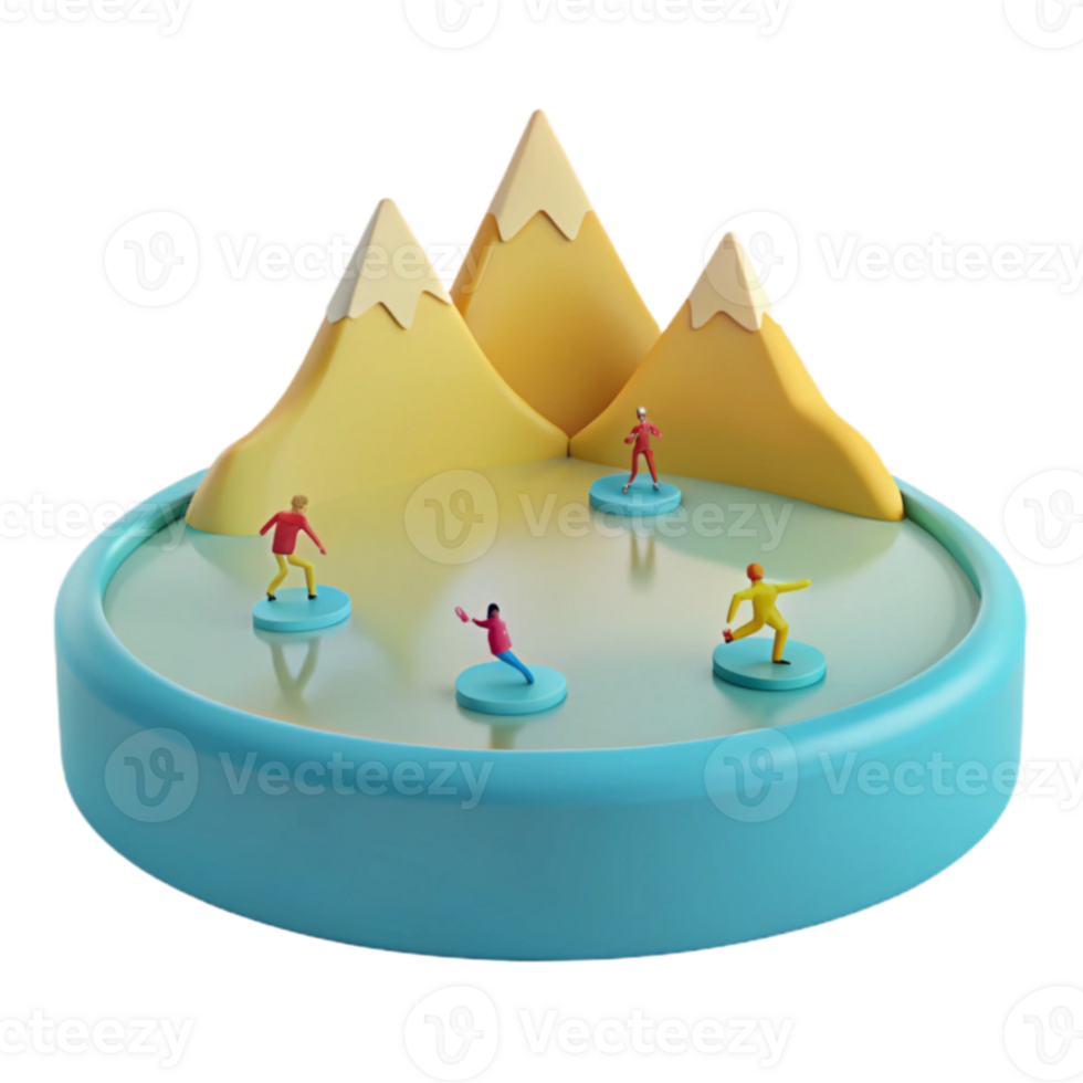 Winter Wonderland Scene with Miniature Figures Skating on a Frozen Lake png