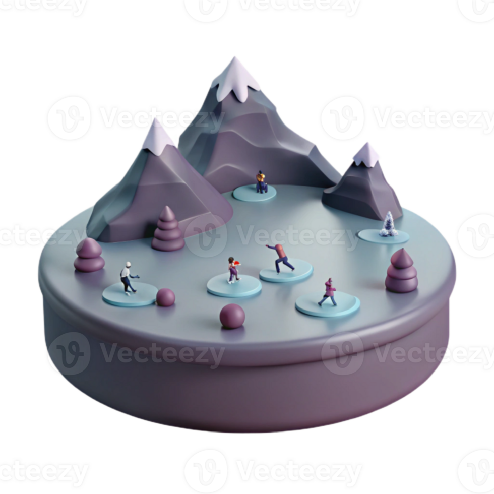 Winter Wonderland Scene with Miniature People and Mountains png
