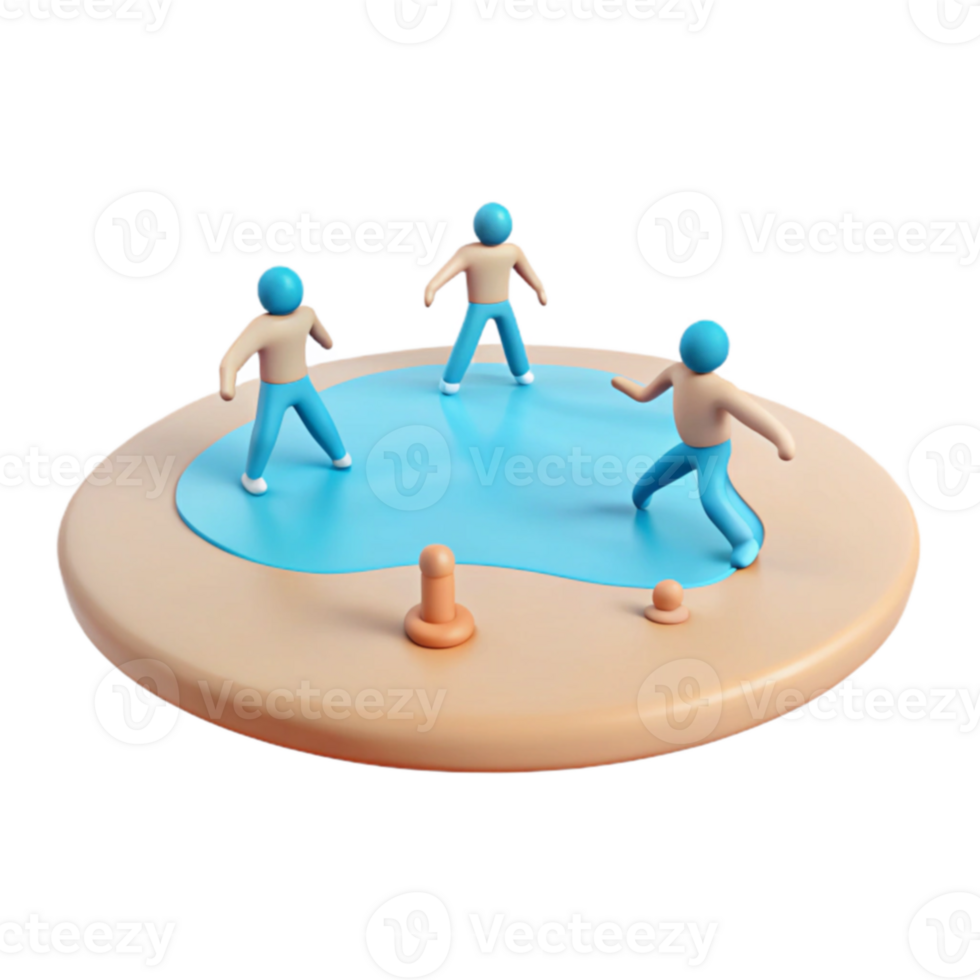 3D Render of Blue Figures Around Water png